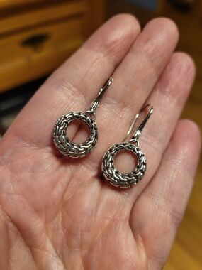 John Hardy Sterling Silver Carved Chain Hook Earrings